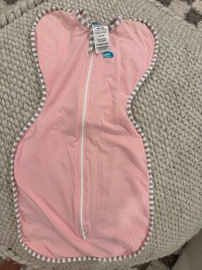 Pink Infant Swaddle with Striped Trim